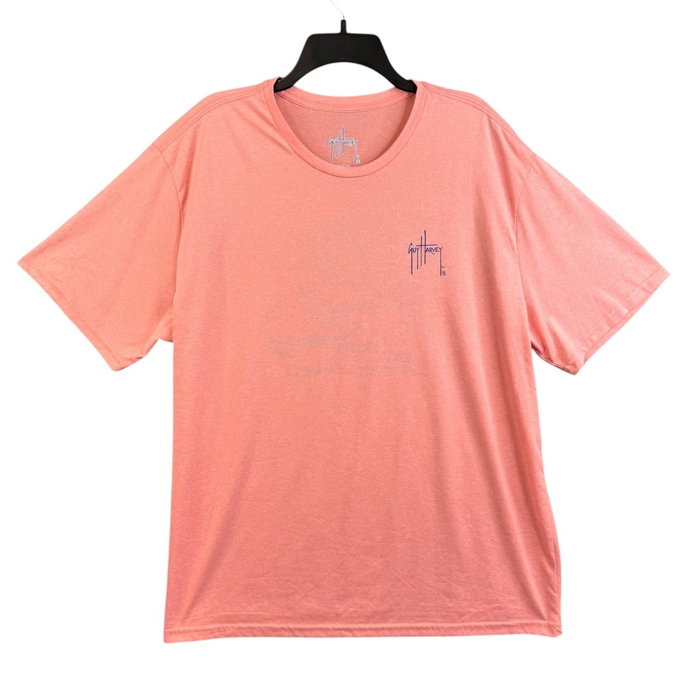 Guy Harvey Mens XXL T-Shirt Coral Pink Marlin Fishing Graphic Short Sleeve Tee